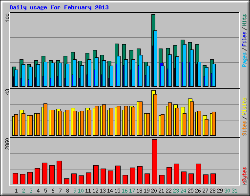 Daily usage for February 2013